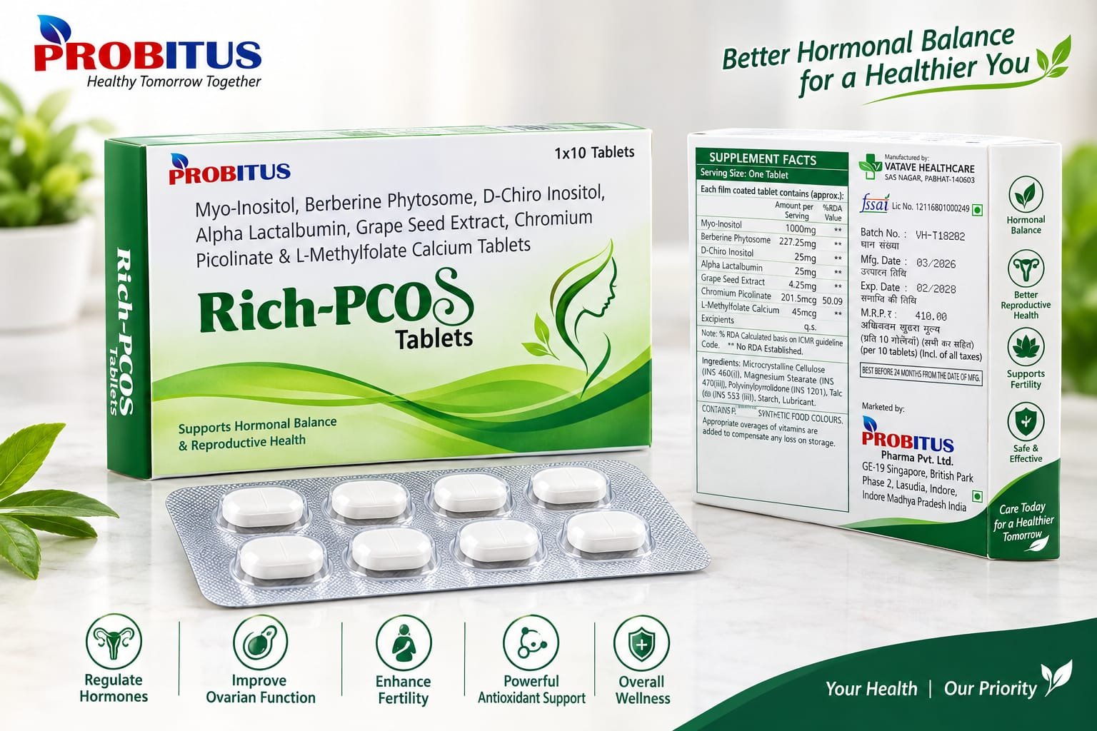 RICH-PCOS Women Health PCOS care Tablet by Probitus Pharma